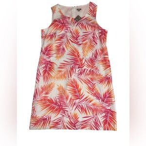 J. Jill Pink and Orange Leaf Print Women Dress, Tropical Floral.Sz 14, 100%Linen